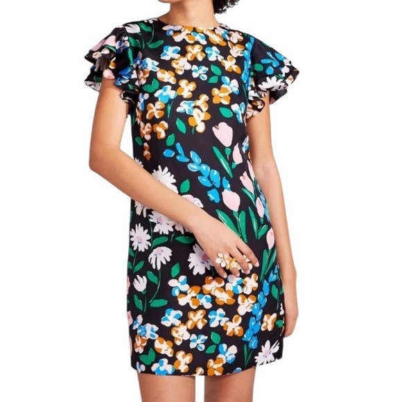 Kate Spade Silk Twill Meadow Floral Sheath Mini Dress In Black Multicolor Size 4 - Picture 5 of 16